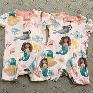 Baby Mermaid Print Footie One-Piece - Pink Trim